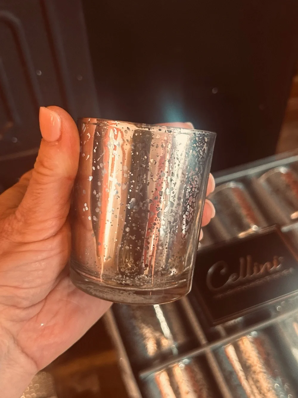 Silver glass votives 108 total used for reception tables for December wedding